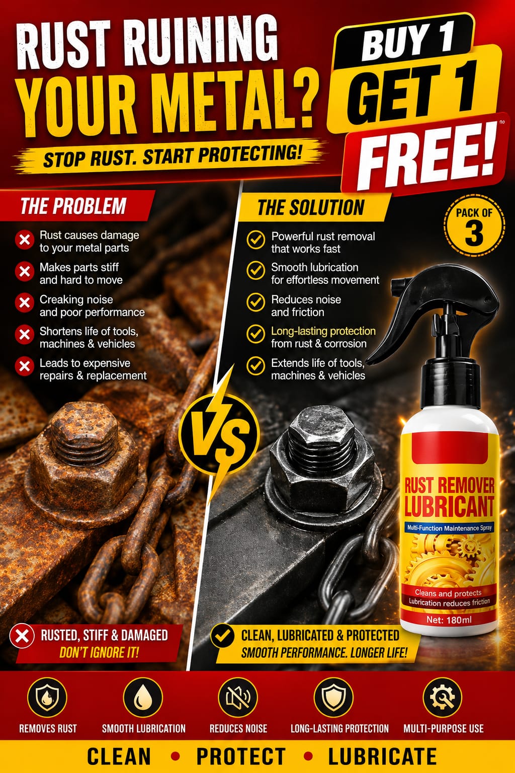 Rust Remover Spray 200ml for Iron, Steel & Metal - buy 1 get 1 free @