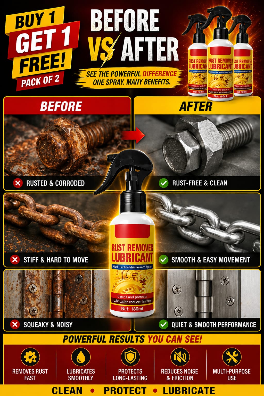 Rust Remover Spray 200ml for Iron, Steel & Metal - buy 1 get 1 free @