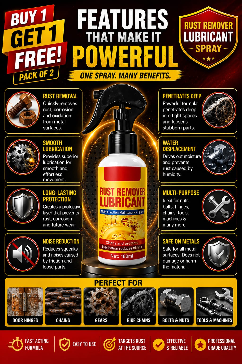 Rust Remover Spray 200ml for Iron, Steel & Metal - buy 1 get 1 free @