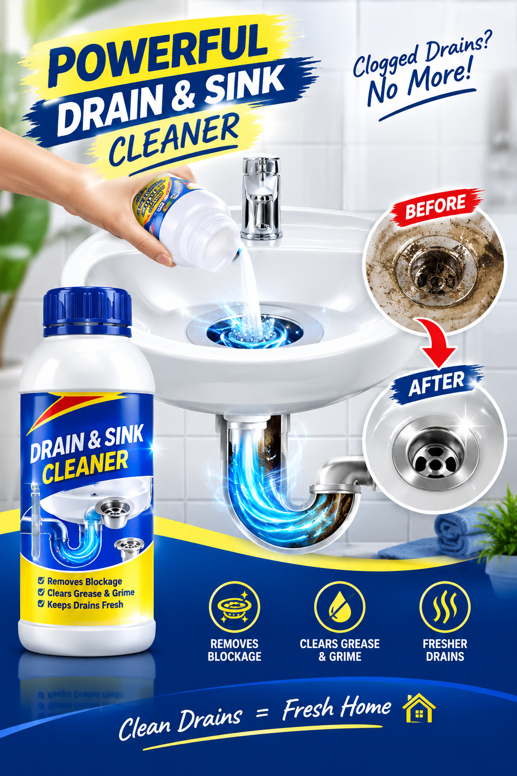 Powerful Sink & Drain Cleaner - Buy 1 Get 3 Free.