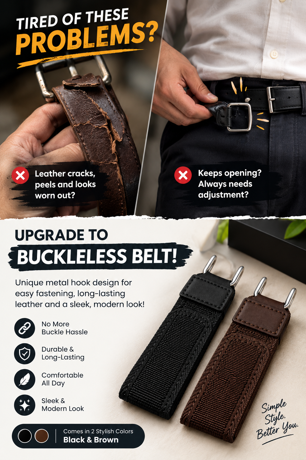 Portable Stylish Metal Hook Buckleless Belt buy 1 get 1 free