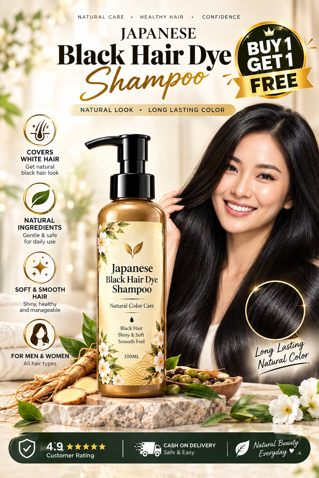 Long Lasting Natural Hair Dye Shampoo buy 1 get 1 free