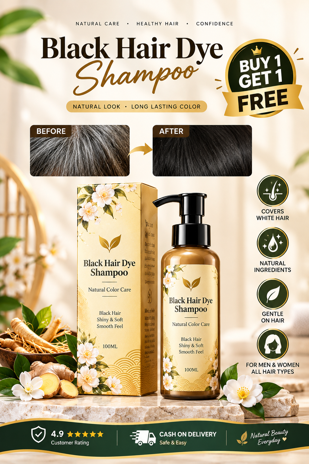 Long Lasting Natural Hair Dye Shampoo buy 1 get 1 free
