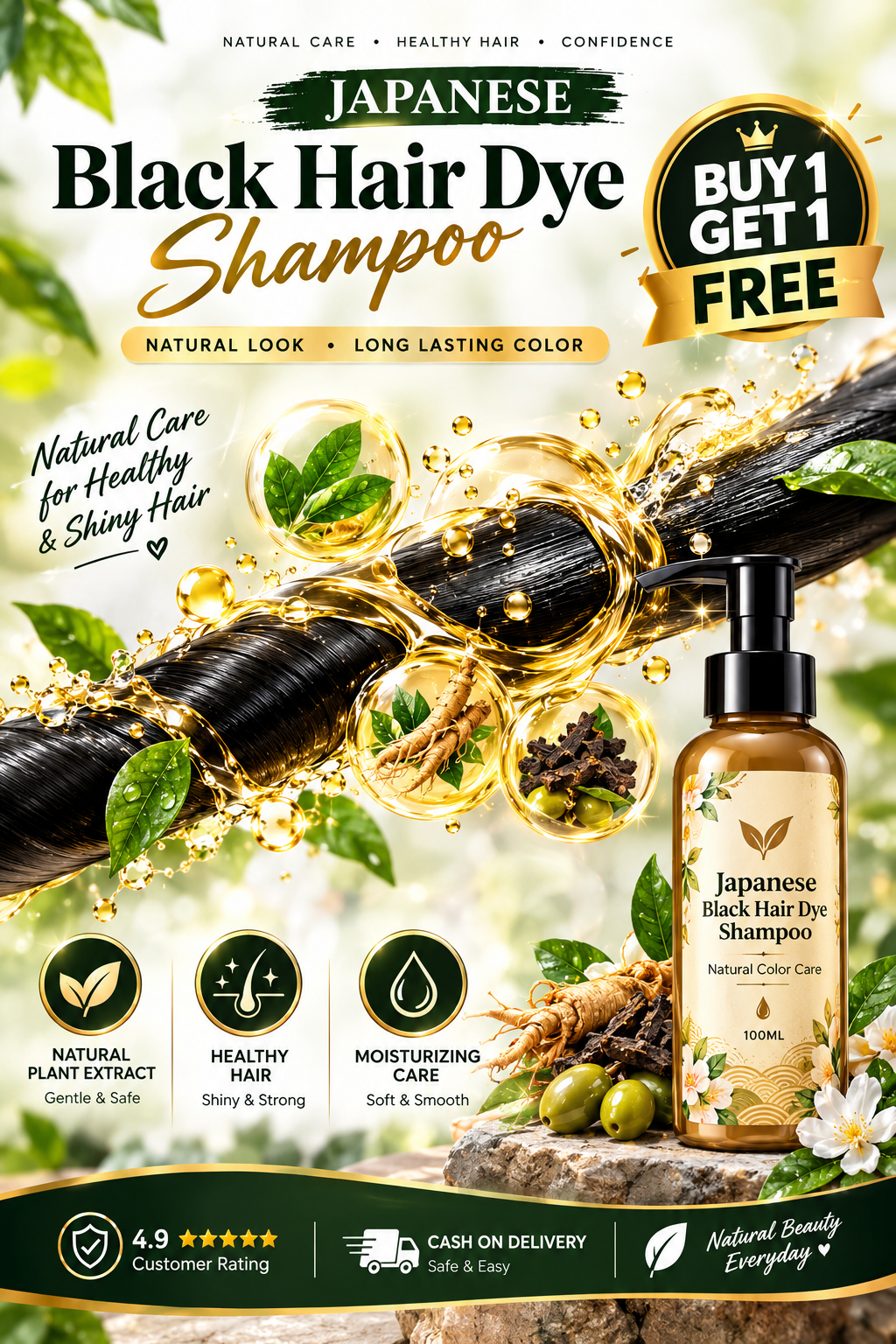 Long Lasting Natural Hair Dye Shampoo buy 1 get 1 free